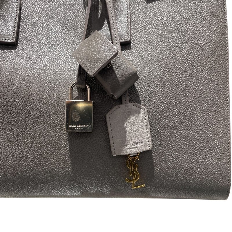 SAINT LAURENT 聖羅蘭 手提包 皮革 灰色 銀釦-12