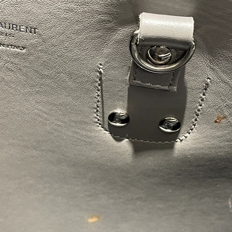 SAINT LAURENT 聖羅蘭 手提包 皮革 灰色 銀釦-13