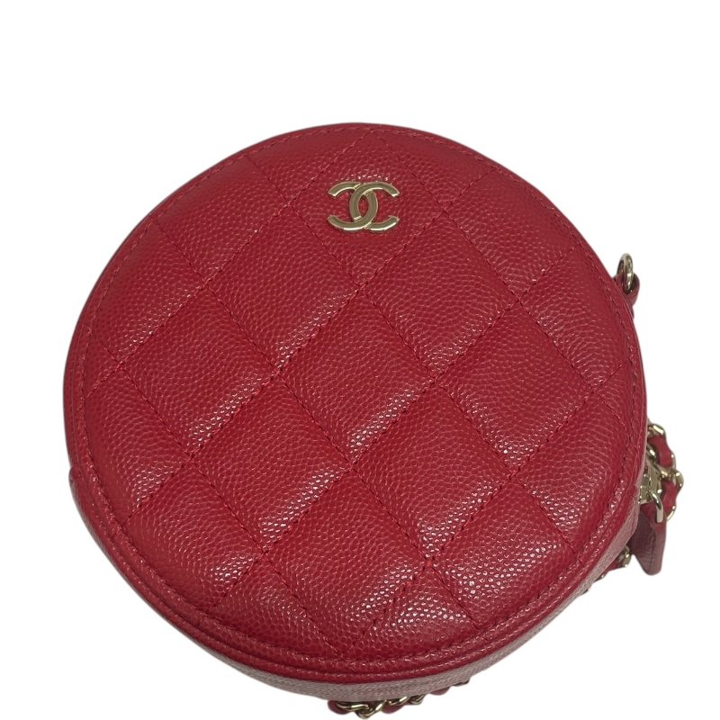 CHANEL 香奈兒 圓餅包 荔枝皮 紅色 金釦-1