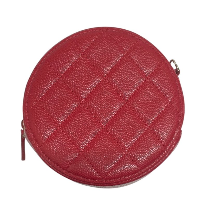 CHANEL 香奈兒 圓餅包 荔枝皮 紅色 金釦-2