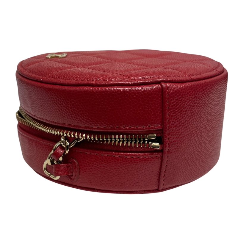 CHANEL 香奈兒 圓餅包 荔枝皮 紅色 金釦-4