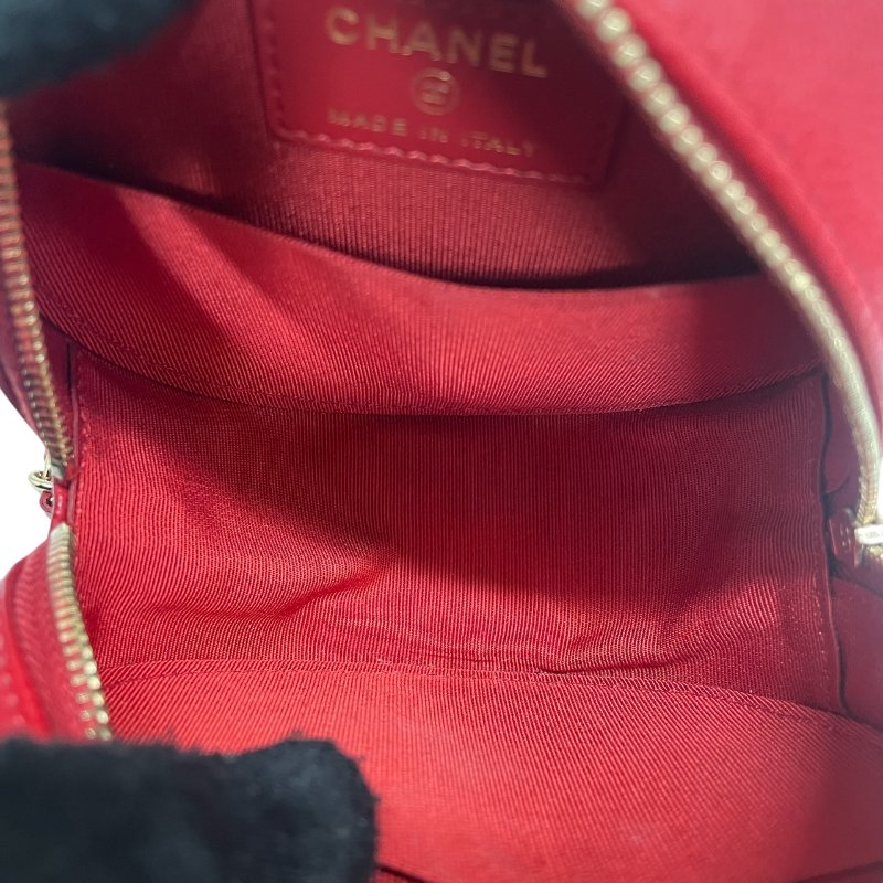 CHANEL 香奈兒 圓餅包 荔枝皮 紅色 金釦-12