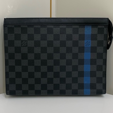 Louis Vuitton 路易威登 黑棋盤格限量藍拼手拿包洗漱包 成色；尺寸；27*21*3