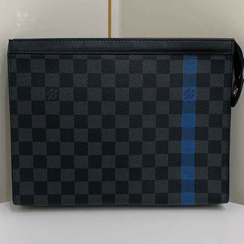 Louis Vuitton 路易威登 黑棋盤格限量藍拼手拿包洗漱包 成色；尺寸；27*21*3-0
