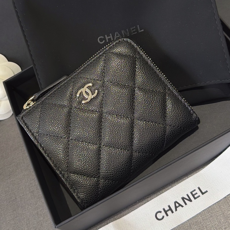 Chanel 全新✨荔枝皮革錢包L型超好用短夾：）爆款小香錢包-0