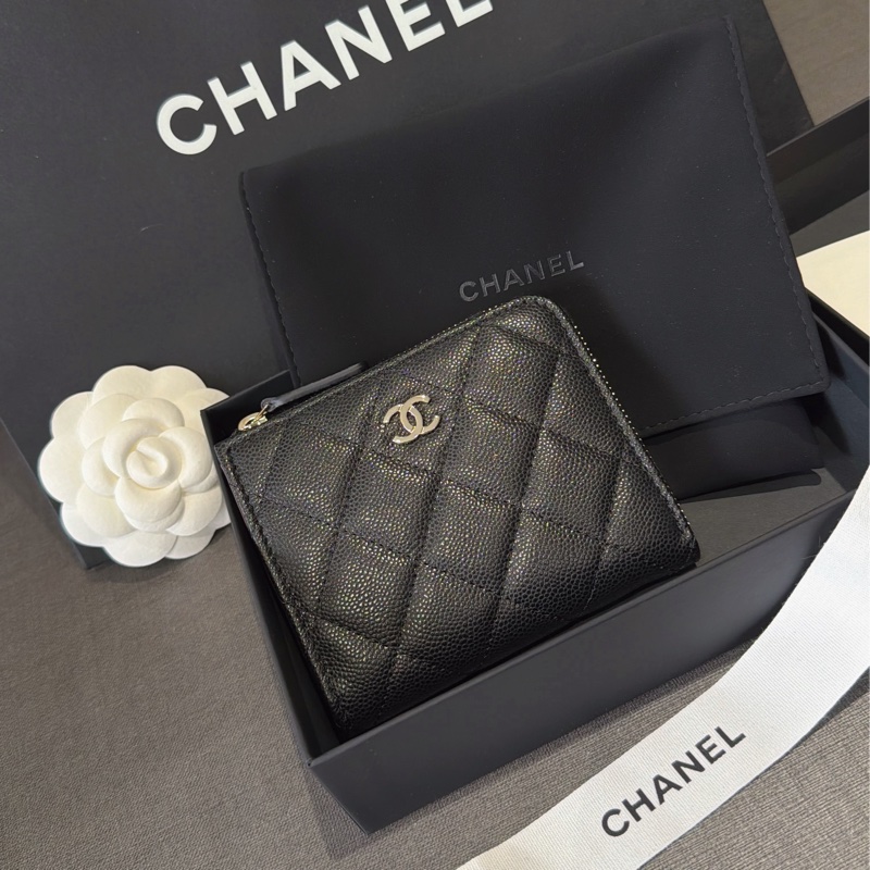 Chanel 全新✨荔枝皮革錢包L型超好用短夾：）爆款小香錢包-1