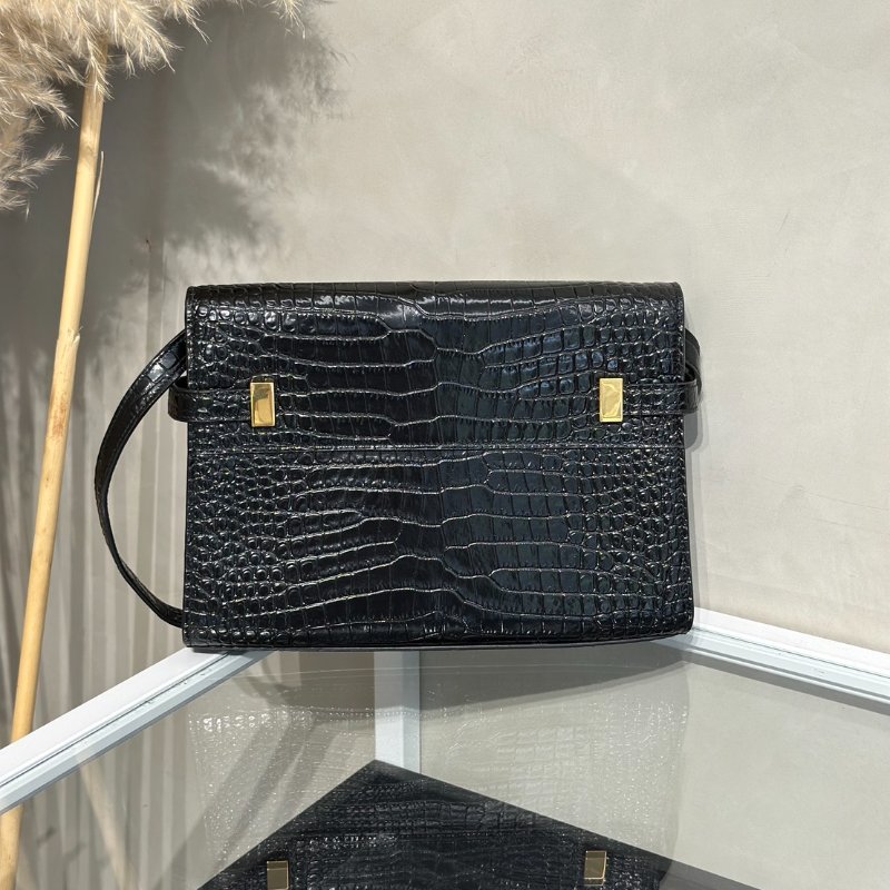 YSL 鱷魚壓紋曼哈頓 - 小號黑金-4