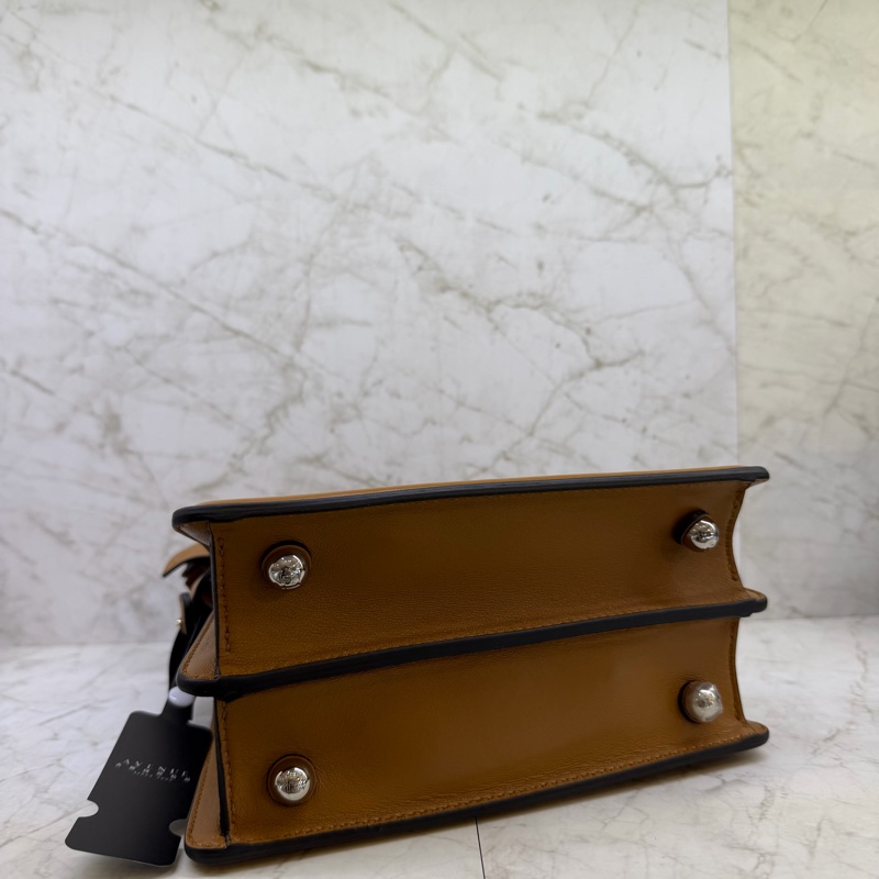 FENDI PEEKABOOISEEU咖色玫瑰皮革手把銀釦兩用包-4