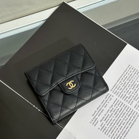 CHANEL 經典口蓋三折短夾 - 黑金25開