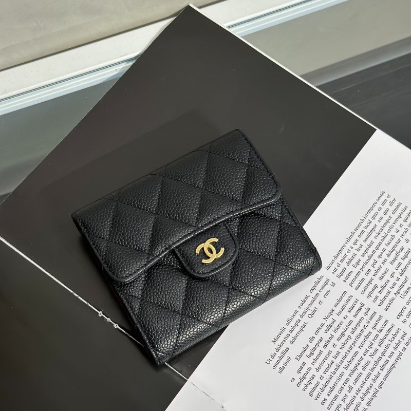 CHANEL 經典口蓋三折短夾 - 黑金25開-0