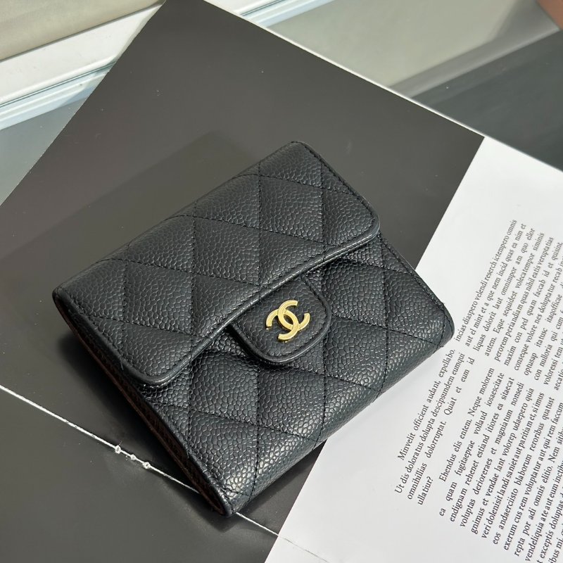 CHANEL 經典口蓋三折短夾 - 黑金25開-1
