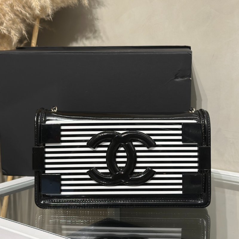CHANEL 漆皮積木包 - 黑白19開-0