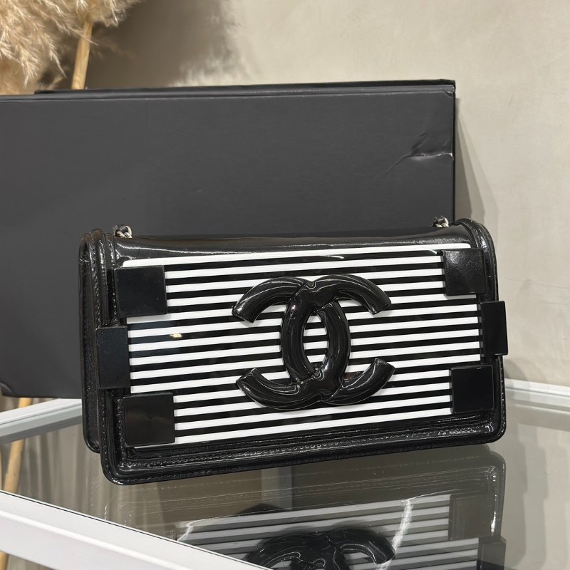 CHANEL 漆皮積木包 - 黑白19開-1