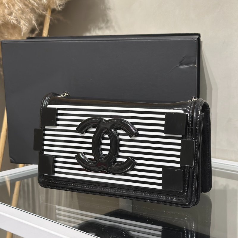 CHANEL 漆皮積木包 - 黑白19開-2