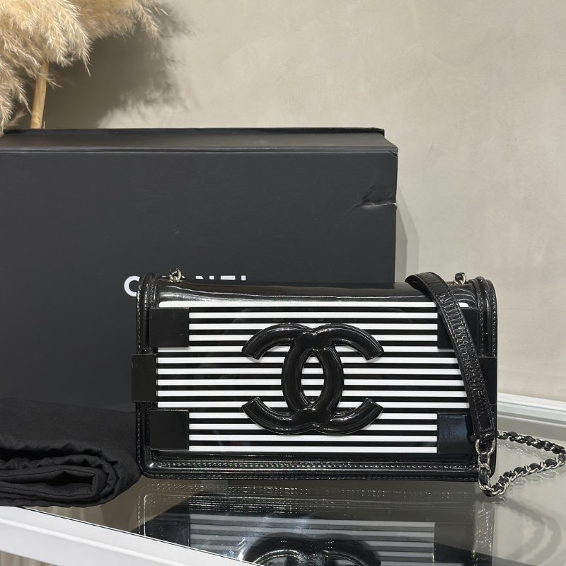 CHANEL 漆皮積木包 - 黑白19開-18