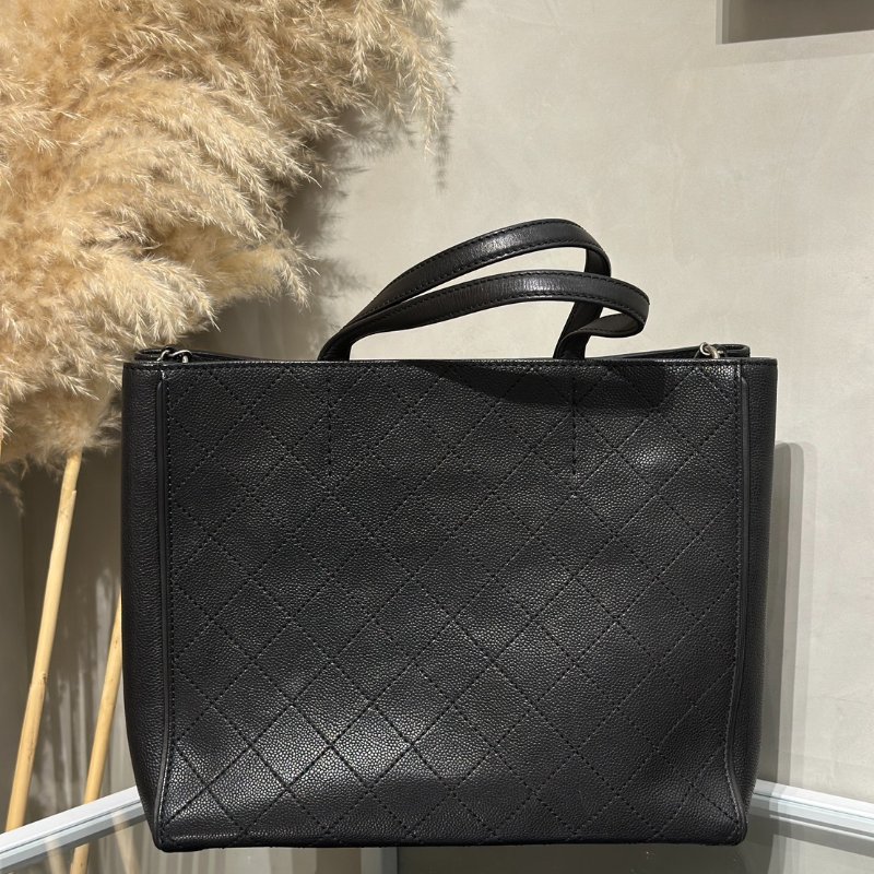 CHANEL 皮釦雙C單肩托特包 - 黑銀18開-4