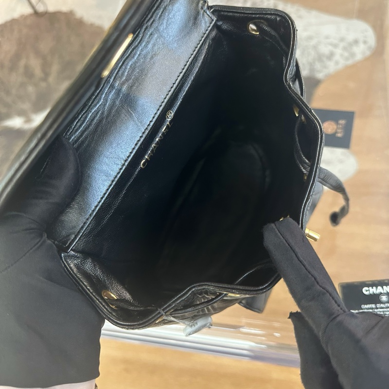 Chan 香奈兒黑金duma 雙肩包 帶卡-8