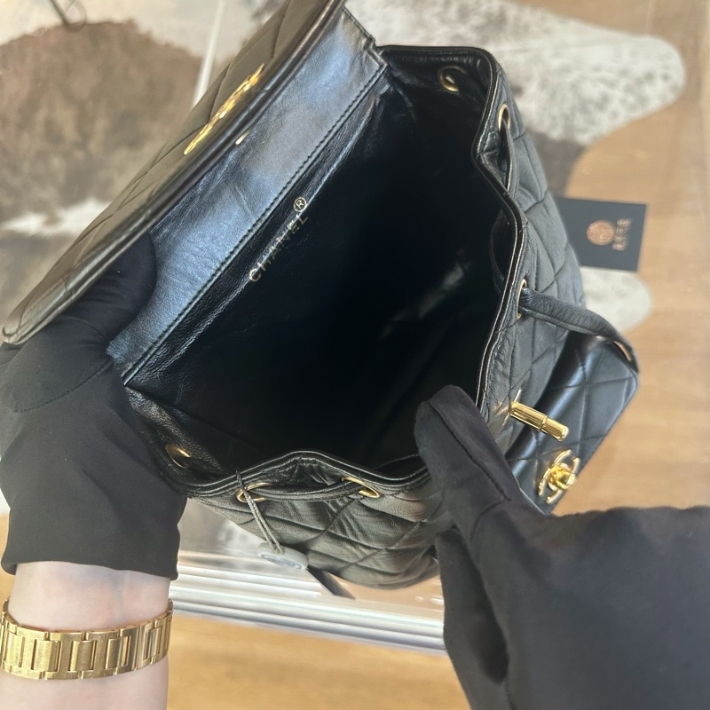 Chan 香奈兒黑金duma 雙肩包 帶卡-9