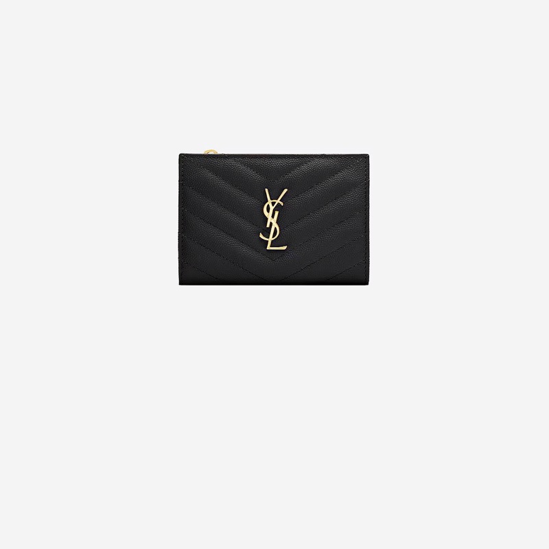 YSL MONOGRAM粒面壓紋皮革拉鏈兩摺錢包-0