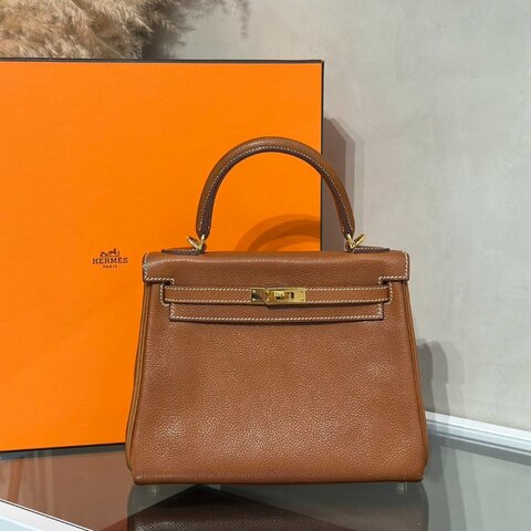 HERMES Kelly 25 馬鞍皮 - 金棕金 Z