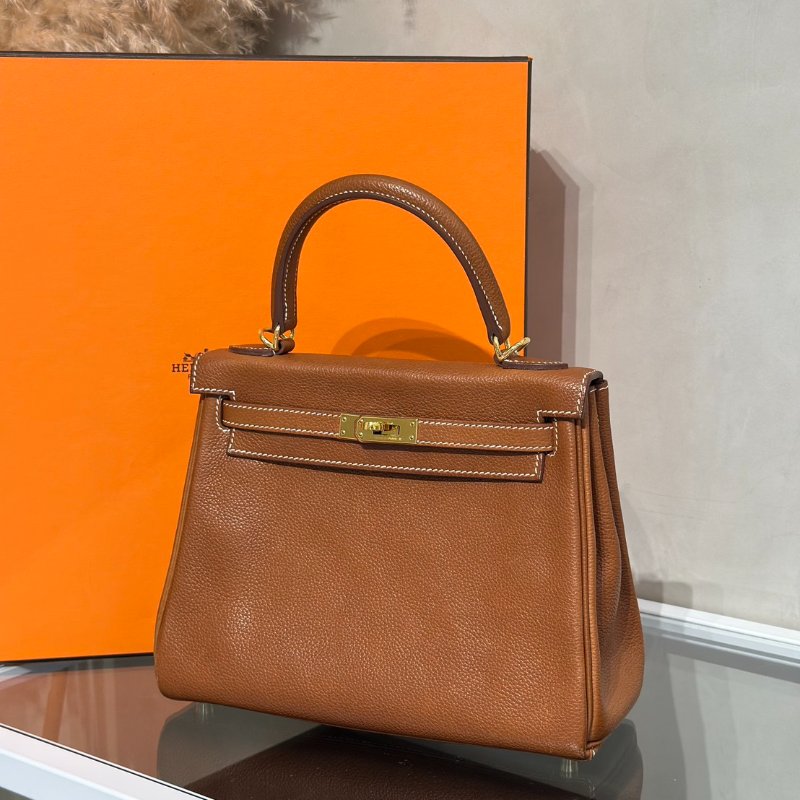 HERMES Kelly 25 馬鞍皮 - 金棕金 Z-3