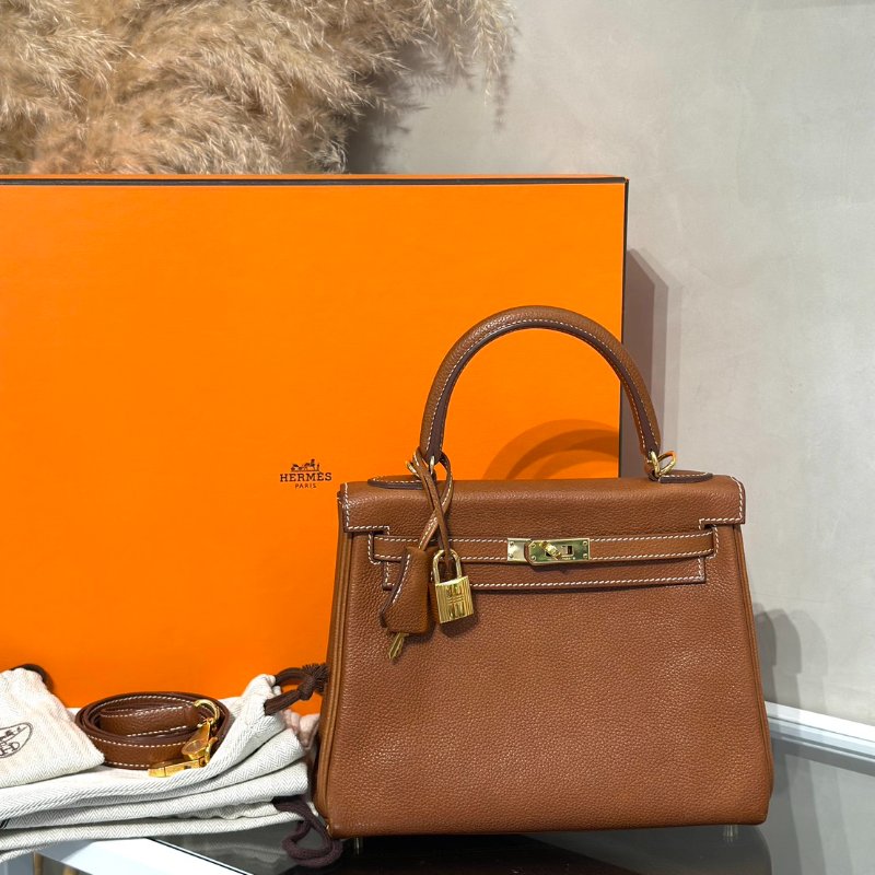 HERMES Kelly 25 馬鞍皮 - 金棕金 Z-12