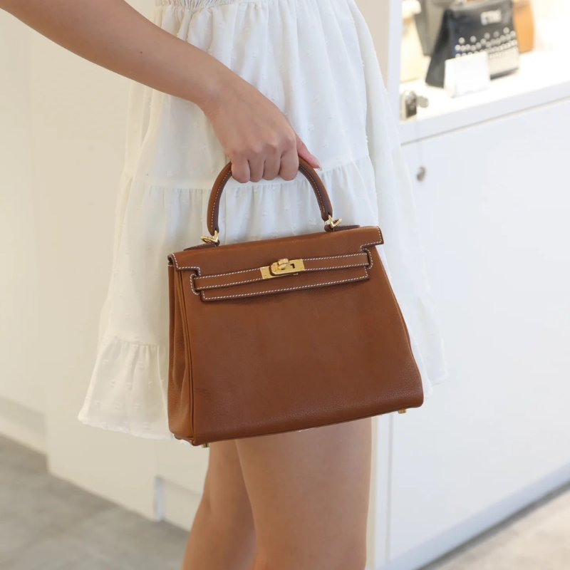 HERMES Kelly 25 馬鞍皮 - 金棕金 Z-13