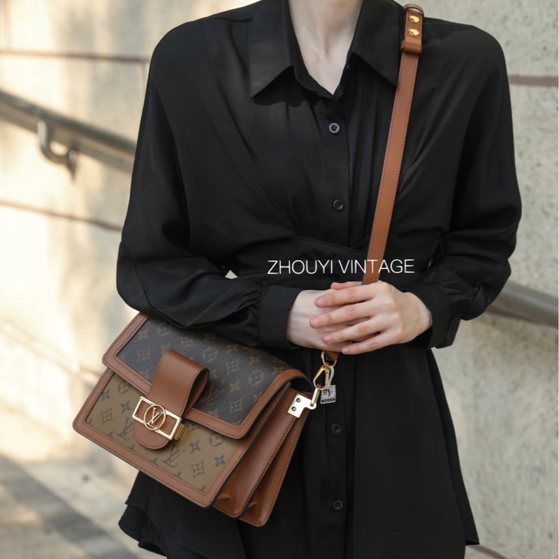 🍂路易威登中號達芙妮LV原花雙色金釦達芙妮 Dauphine MM側背包M45958-2