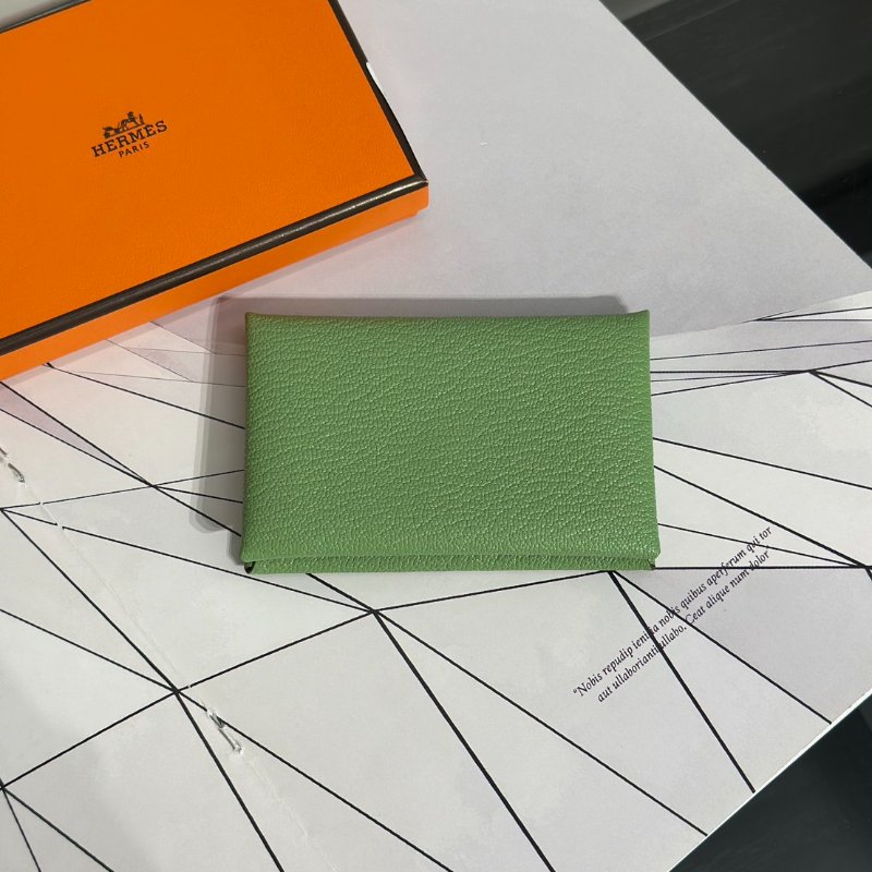 HERMES Chevre mysore calvi 卡包 - 牛油果綠 / 焦糖 W-1