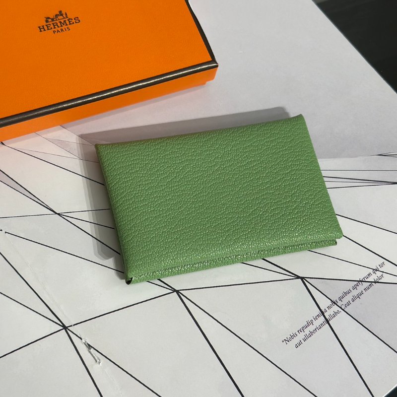 HERMES Chevre mysore calvi 卡包 - 牛油果綠 / 焦糖 W-2