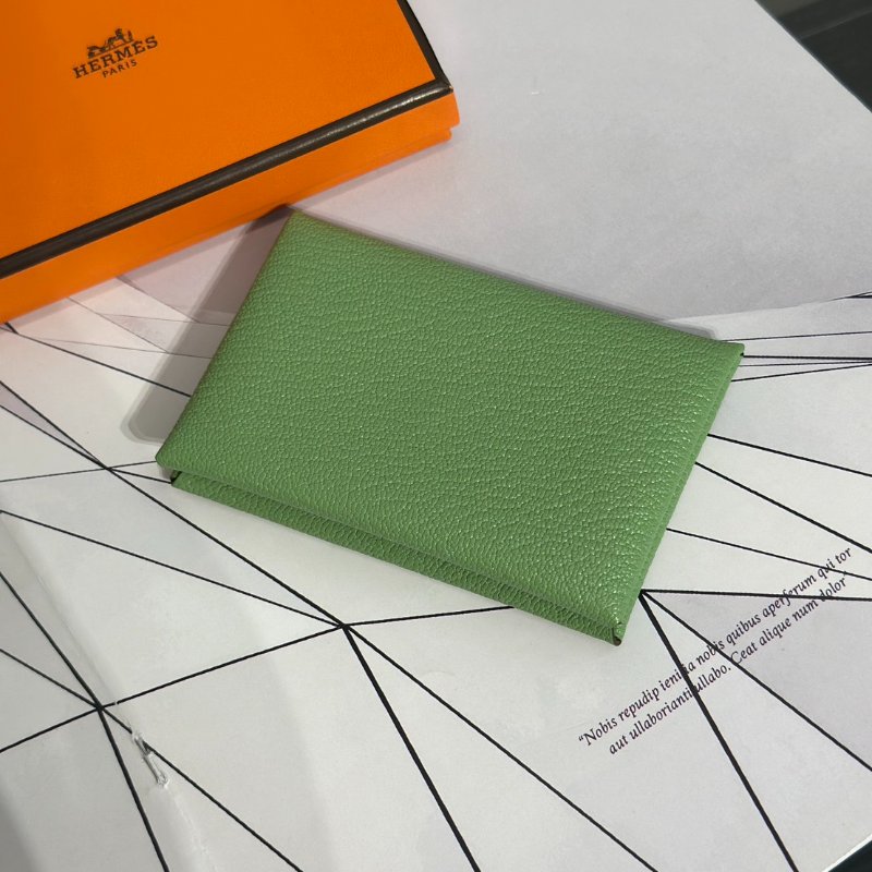 HERMES Chevre mysore calvi 卡包 - 牛油果綠 / 焦糖 W-3