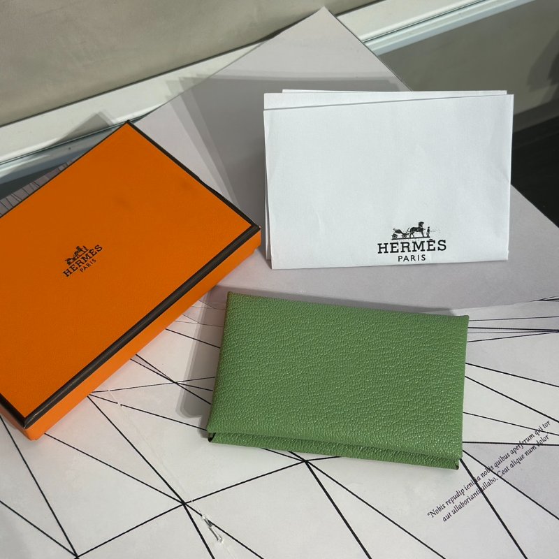HERMES Chevre mysore calvi 卡包 - 牛油果綠 / 焦糖 W-5