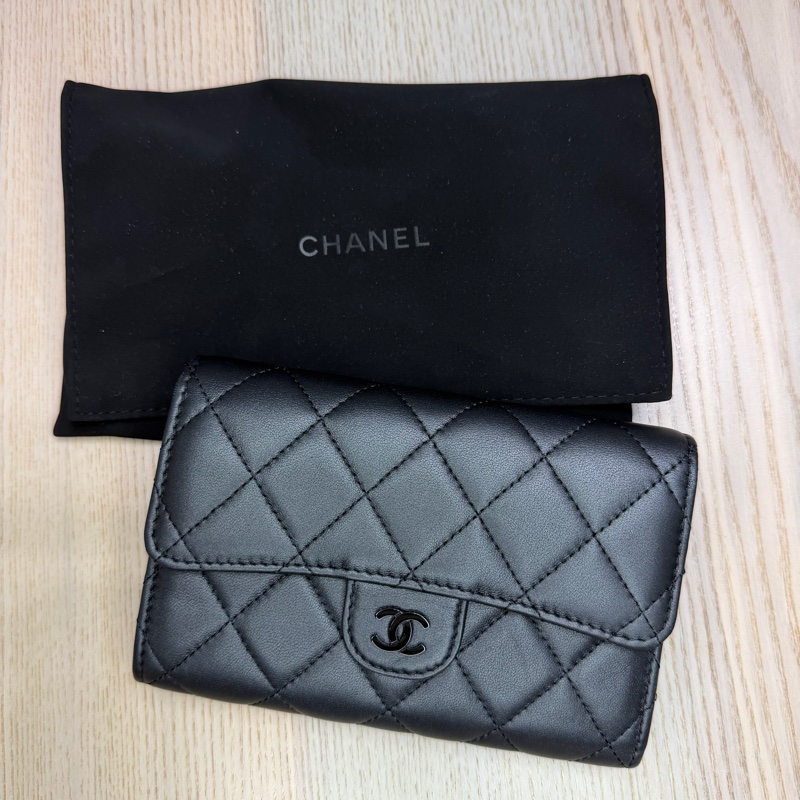 Chanel 香奈兒菱格紋小羊皮中夾 短夾-0