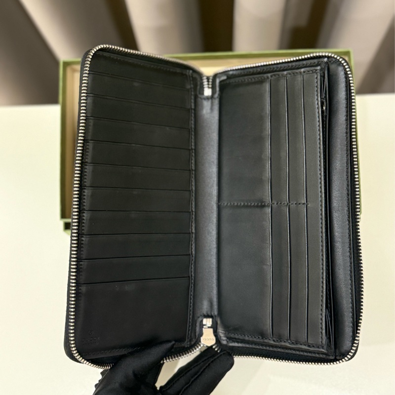 GUCCI 古馳embossed 浮印菱形紋雙G皮革拉鍊大長夾-2