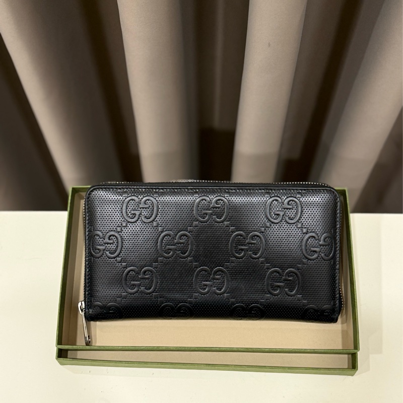 GUCCI 古馳embossed 浮印菱形紋雙G皮革拉鍊大長夾-4