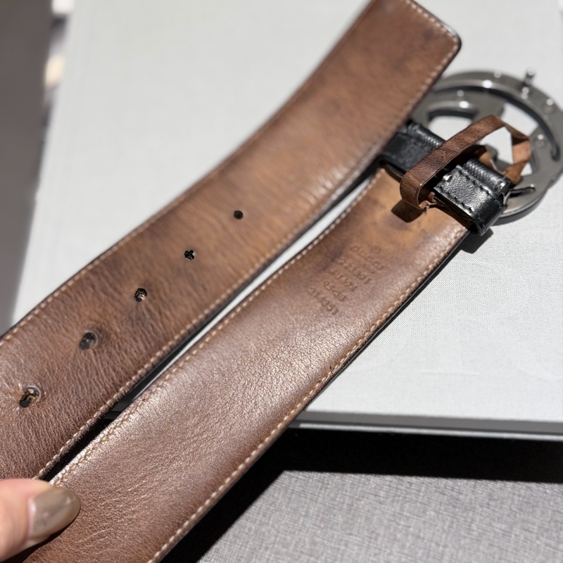 Gucci 黑色老花暗紋滿版皮帶GG雙色金屬釦頭-10