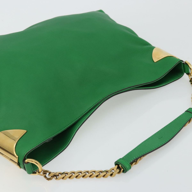 【日本直送】GUCCI 鏈條單肩包 皮革 綠色 金色 290682 正品 YKZ1530A-5
