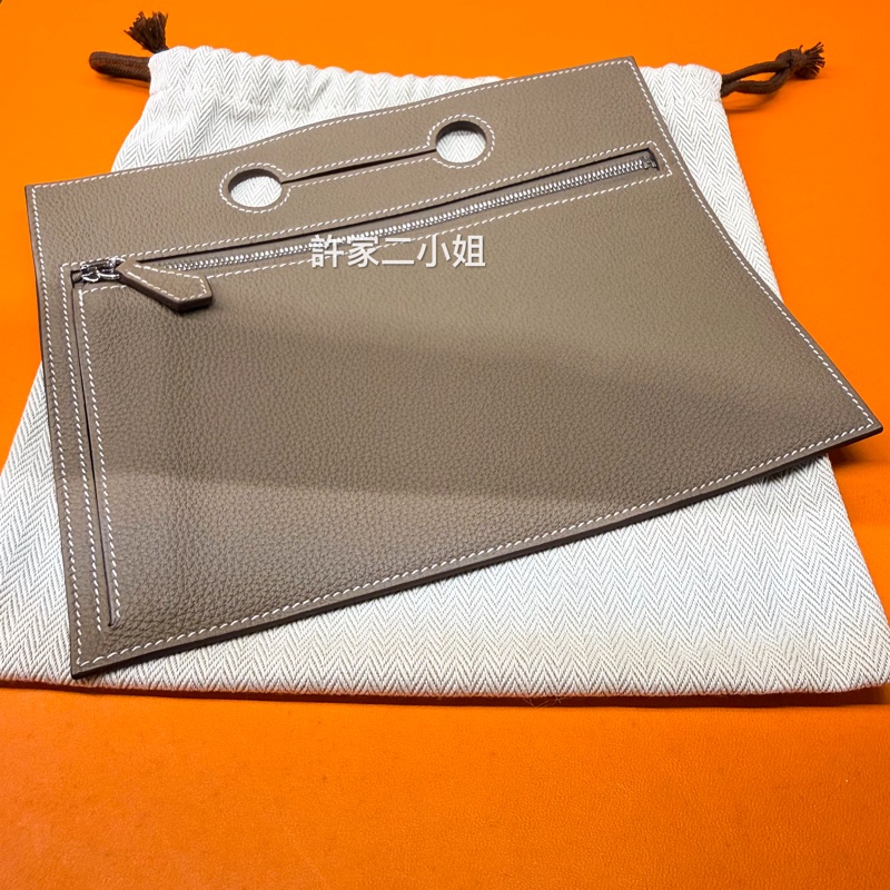 Hermes 罕見品 99新閒置 大象灰Birkin25後加掛小袋-0