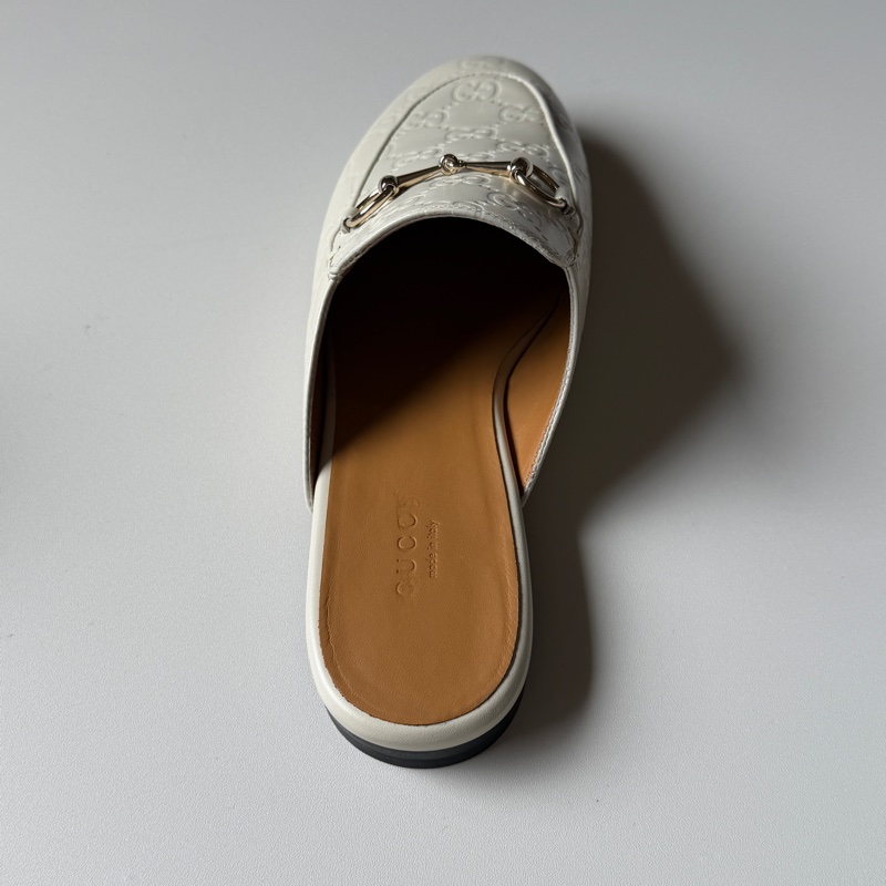 914intheair『全新閒置』Gucci GG印花白色牛皮穆勒拖39/24.5-15