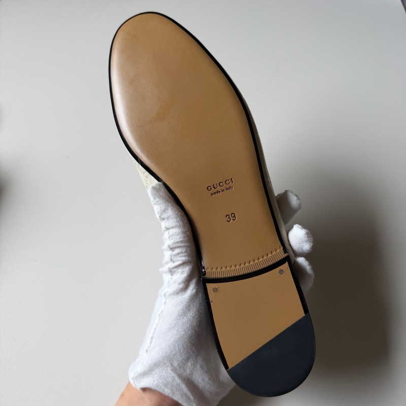 914intheair『全新閒置』Gucci GG印花白色牛皮穆勒拖39/24.5-17