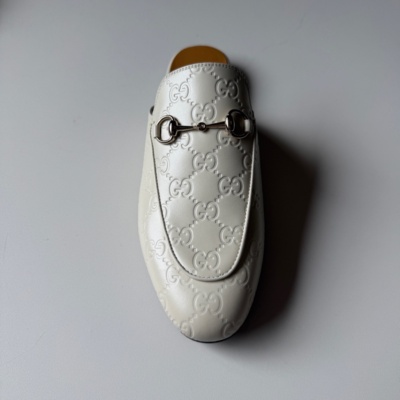 914intheair『全新閒置』Gucci GG印花白色牛皮穆勒拖39/24.5-18
