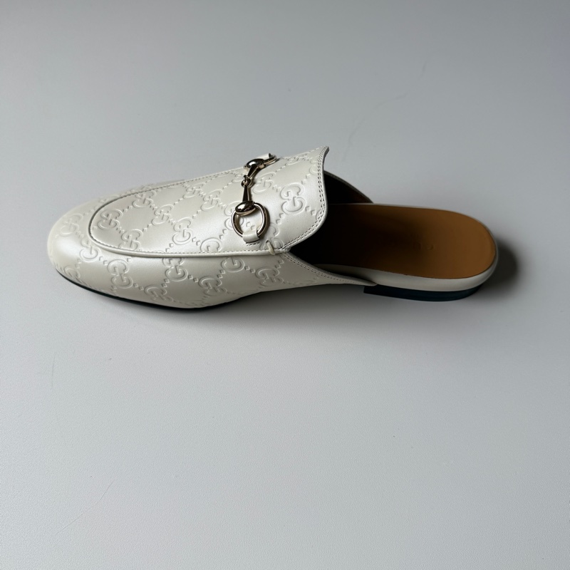914intheair『全新閒置』Gucci GG印花白色牛皮穆勒拖39/24.5-19