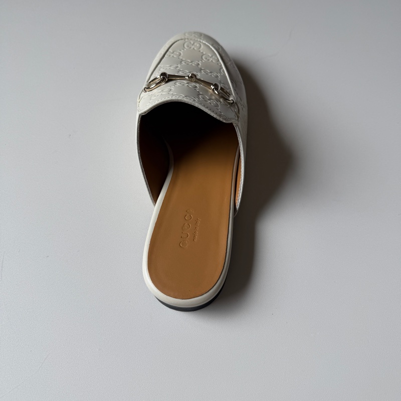 914intheair『全新閒置』Gucci GG印花白色牛皮穆勒拖39/24.5-20