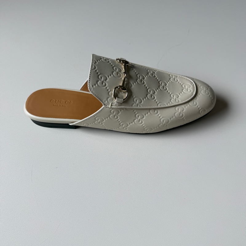 914intheair『全新閒置』Gucci GG印花白色牛皮穆勒拖39/24.5-21