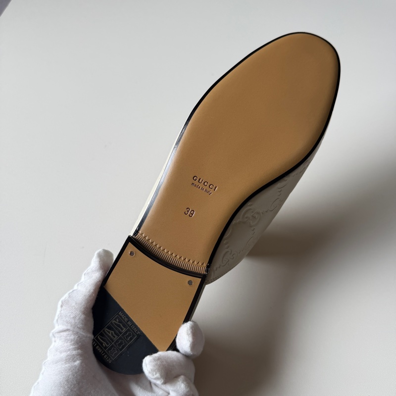 914intheair『全新閒置』Gucci GG印花白色牛皮穆勒拖39/24.5-23