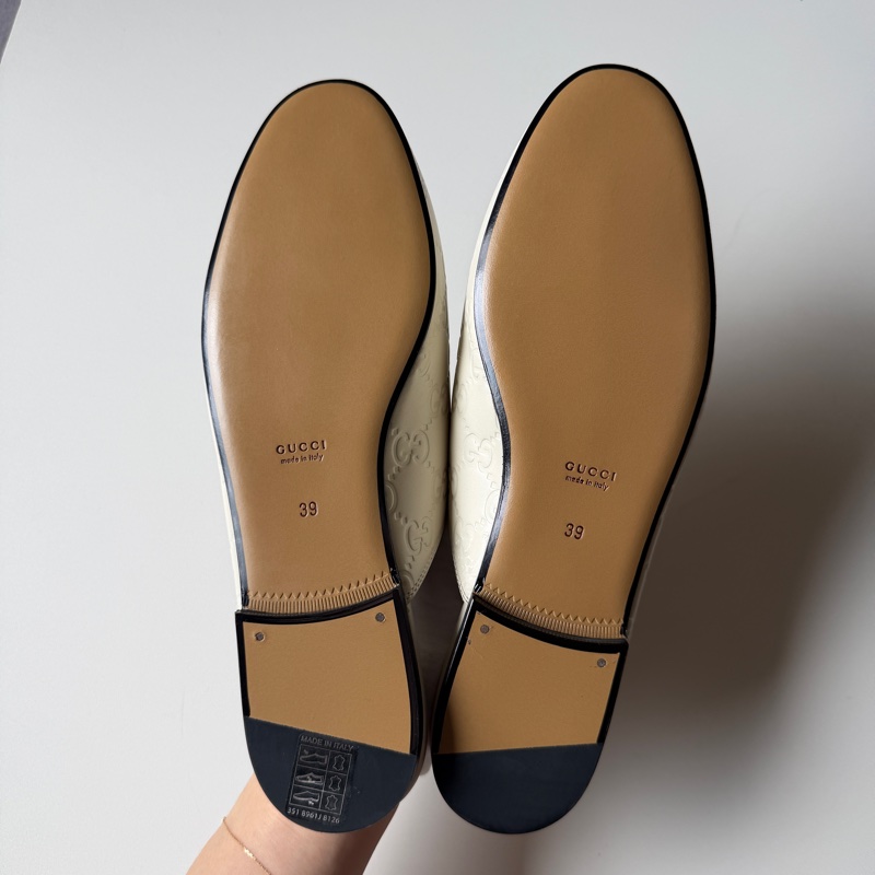 914intheair『全新閒置』Gucci GG印花白色牛皮穆勒拖39/24.5-24