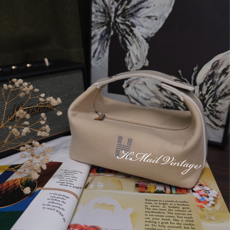 Hermes Brid A Black PM Canvas White Silver 愛馬仕米色帆布飯盒包-0