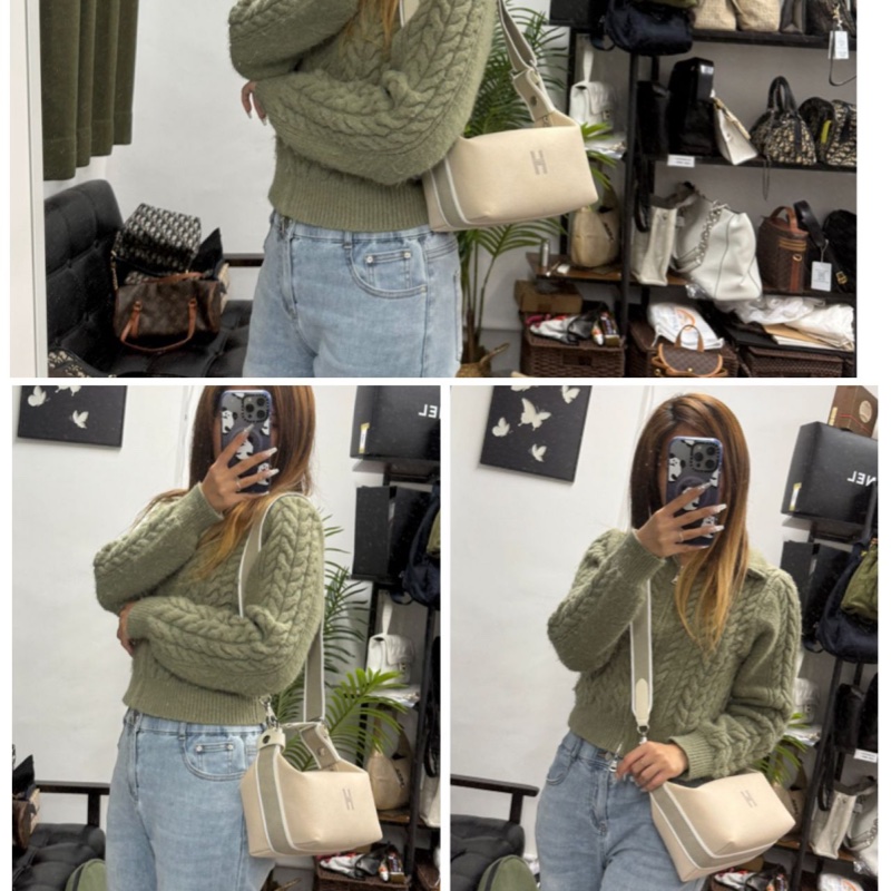 Hermes Brid A Black PM Canvas White Silver 愛馬仕米色帆布飯盒包-1