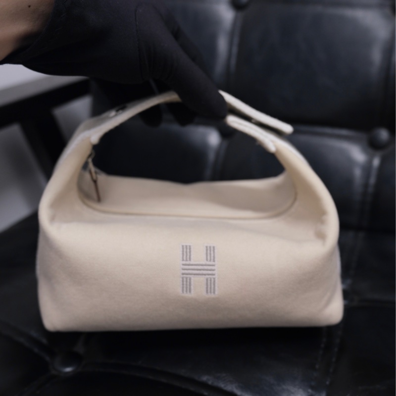 Hermes Brid A Black PM Canvas White Silver 愛馬仕米色帆布飯盒包-2