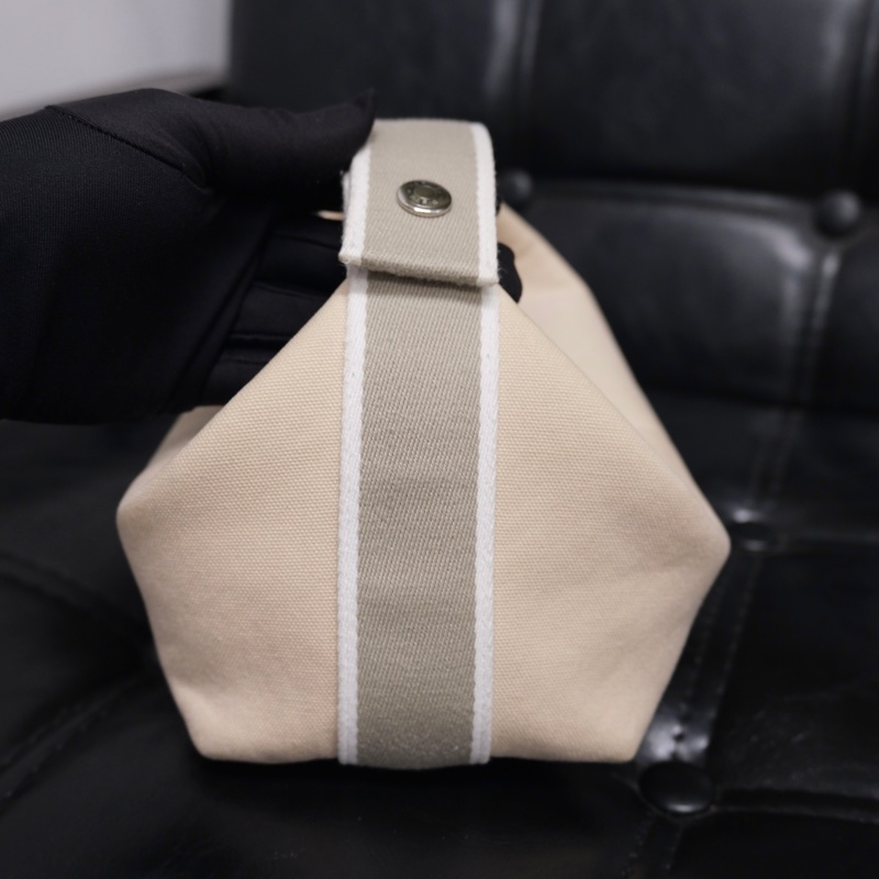 Hermes Brid A Black PM Canvas White Silver 愛馬仕米色帆布飯盒包-4